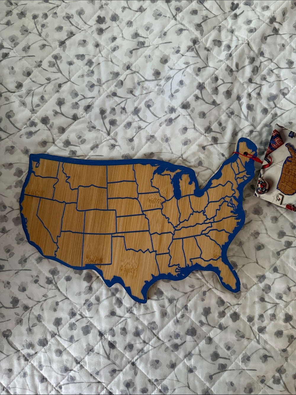 USA Shaped Bamboo Cutting/Serving Board with Blue Accent